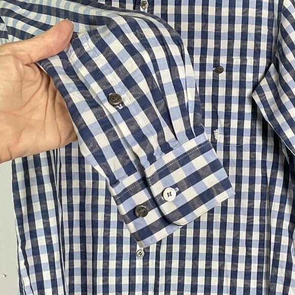 Cheq Kaku Italy Men's Navy blue Plaid Button-down, Medium - Picture 2 of 8